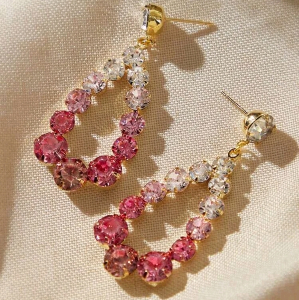 💖 Rhinestones decor clear & pink drop earrings - Picture 4 of 8